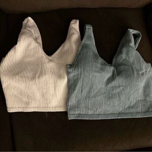 Ribbed White and Blue Crop Tops
